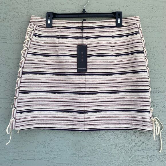 BCBGMaxAzria Women's Pink Striped Lace-Up Mini Skirt Size L - Picture 1 of 10